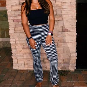 Stretchy straight checkered pants